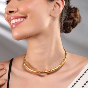 18K Gold-Plated Textured Bead Statement Choker Necklace